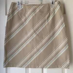 Liz Claiborne Tan/Cream/Teal Diagonal Stripe Wide Waistband Skirt